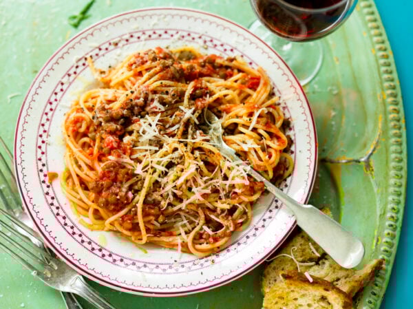 Spaghetti Arrabiata med linser