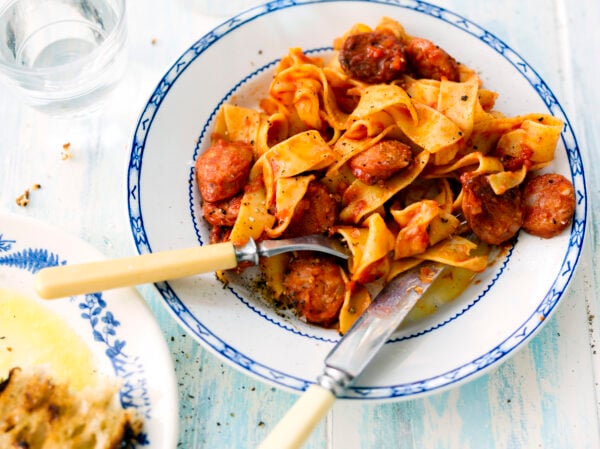 Pasta Pappardelle med het chorizo