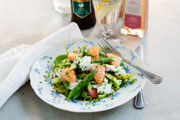 Sparrissallad med lax och mozzarella