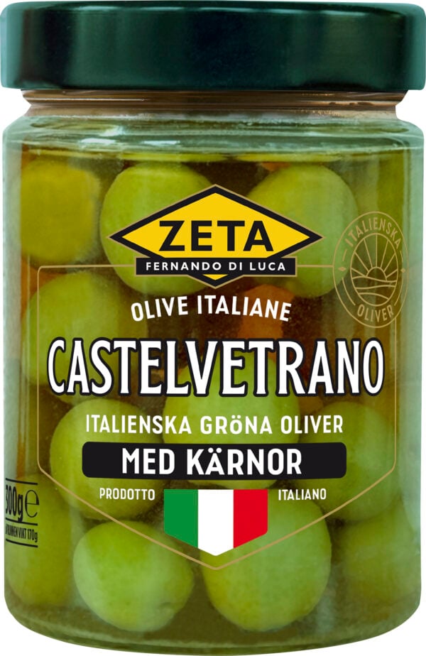 Castelvetrano-oliver med kärnor
