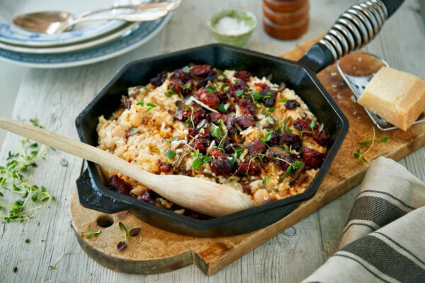 Bönrisotto med champinjoner och chorizo