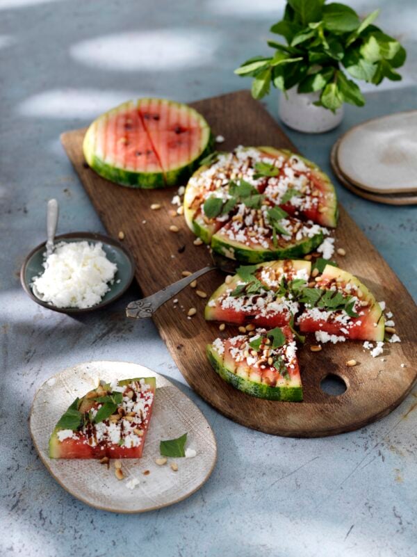 Grillad melonpizza med fetaost
