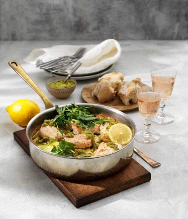 Ugnsbakad röding med mascarpone och pesto