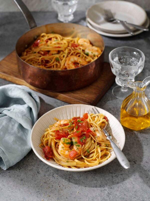 Pasta linguine med räkor