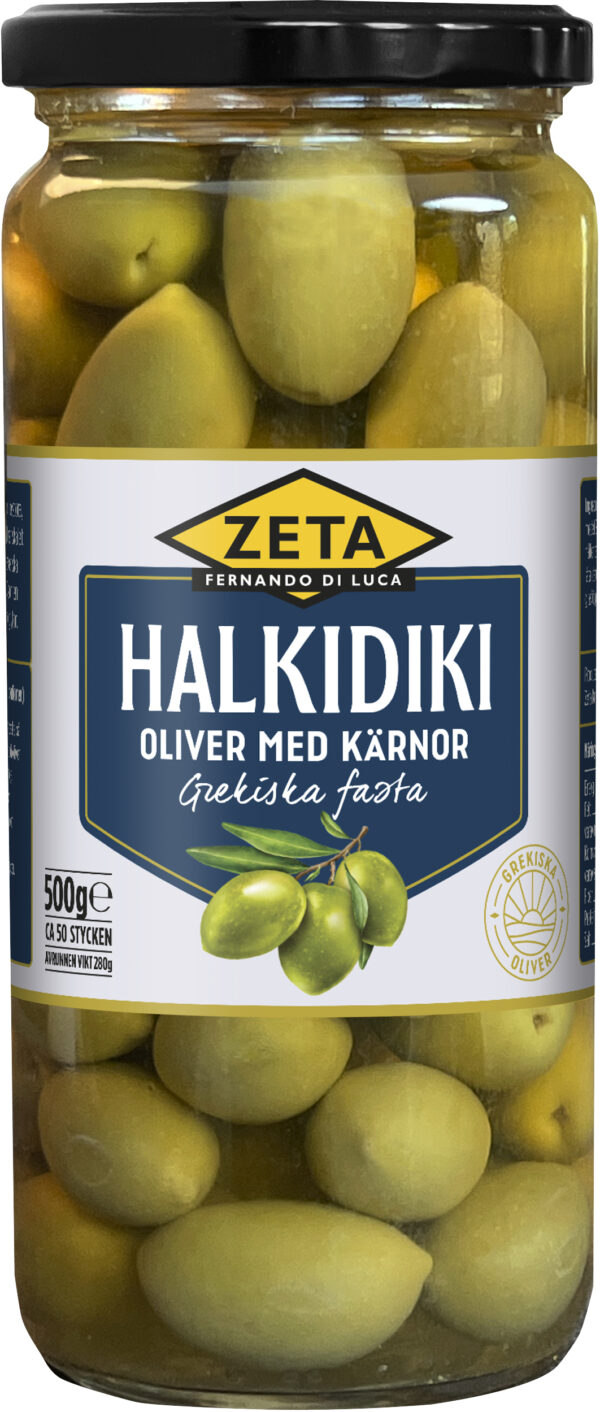 Halkidikioliver med kärnor