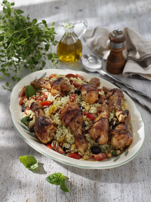 Italiensk rissallad med marinerade kycklingben
