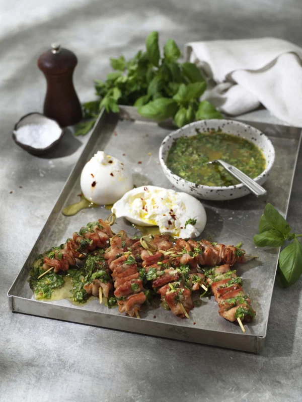 Grillad mortadella, italiensk chimichurri och burrata