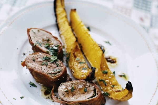 Fläskfilé med rostad pumpa och balsamvinägrett