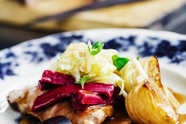 Kalventrecote med brynt lök