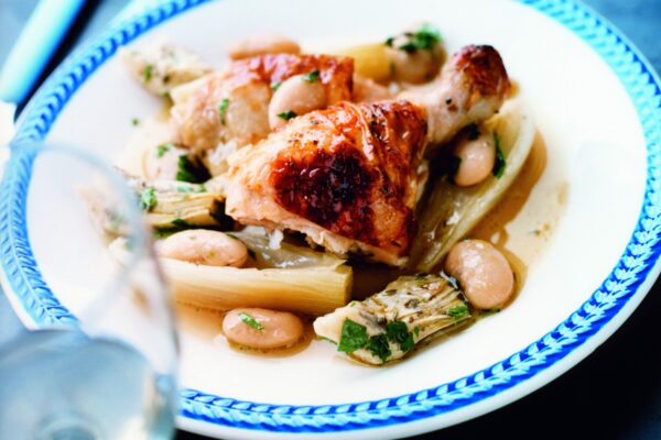 Stekt kyckling med fänkål och kronärtskocka