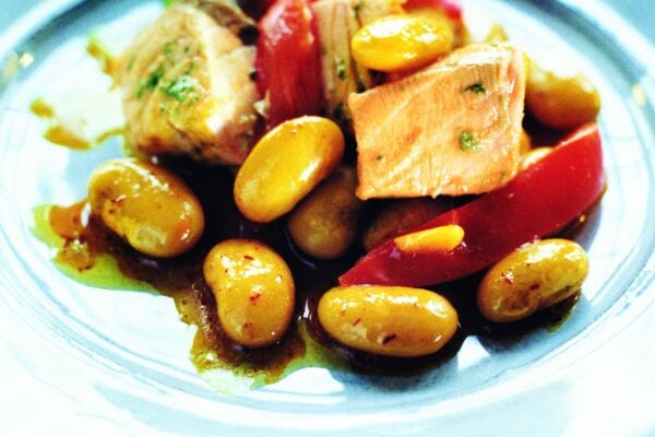 Bönor med saffran och limelax