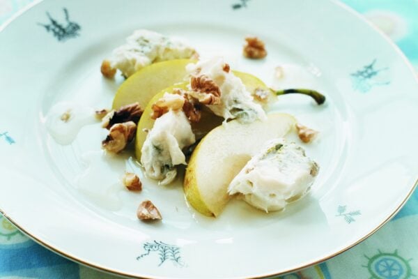 Päron med gorgonzola i mangosås