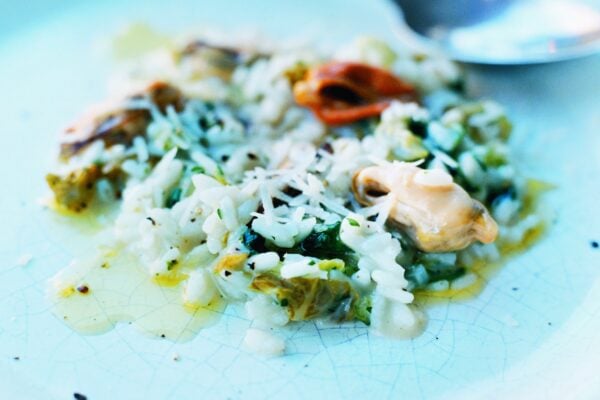 Risotto med blåmusslor och gemsallad